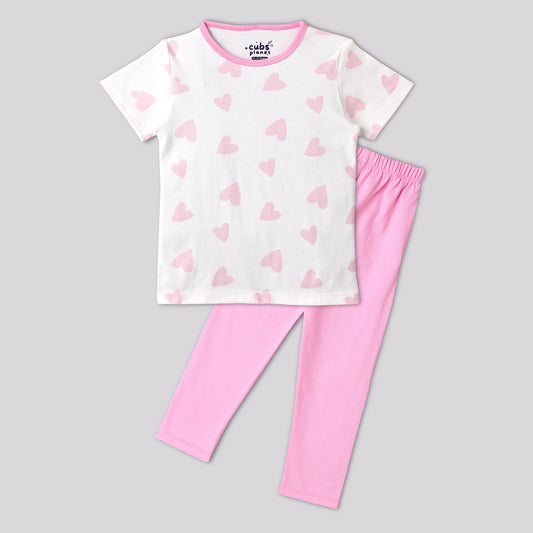 Pink Hugs Pajama Set Half Sleeve