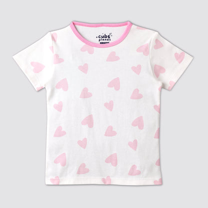 Pink Hugs Pajama Set Half Sleeve